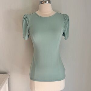 Express Round Neck Short Puff Sleeve Stretch Top in Seafoam Green, Sz XS